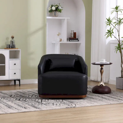 Black PU Modern 31.5 Upholstered 360 Swivel Barrel Chair with Metal Base for Living Room