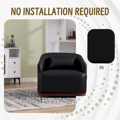 Black PU Modern 31.5 Upholstered 360 Swivel Barrel Chair with Metal Base for Living Room