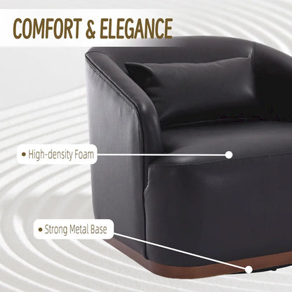 Black PU Modern 31.5 Upholstered 360 Swivel Barrel Chair with Metal Base for Living Room