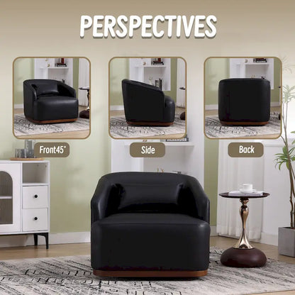 Black PU Modern 31.5 Upholstered 360 Swivel Barrel Chair with Metal Base for Living Room