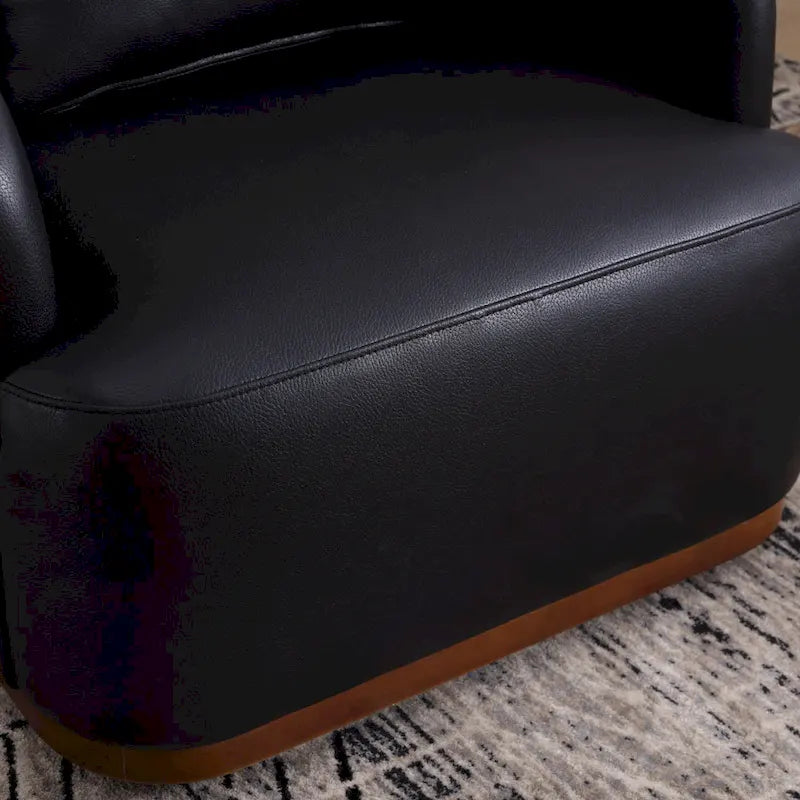 Black PU Modern 31.5 Upholstered 360 Swivel Barrel Chair with Metal Base for Living Room
