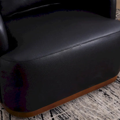 Black PU Modern 31.5 Upholstered 360 Swivel Barrel Chair with Metal Base for Living Room