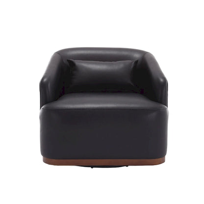 Black PU Modern 31.5 Upholstered 360 Swivel Barrel Chair with Metal Base for Living Room