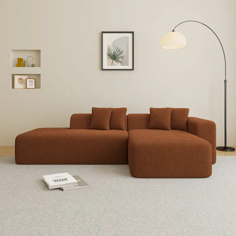 105.51 Modern L-Shape 5 Seater Modular Sectional Sofa Couch with Chaise Lounge, in Soft Lambswool Sherpa Fabric