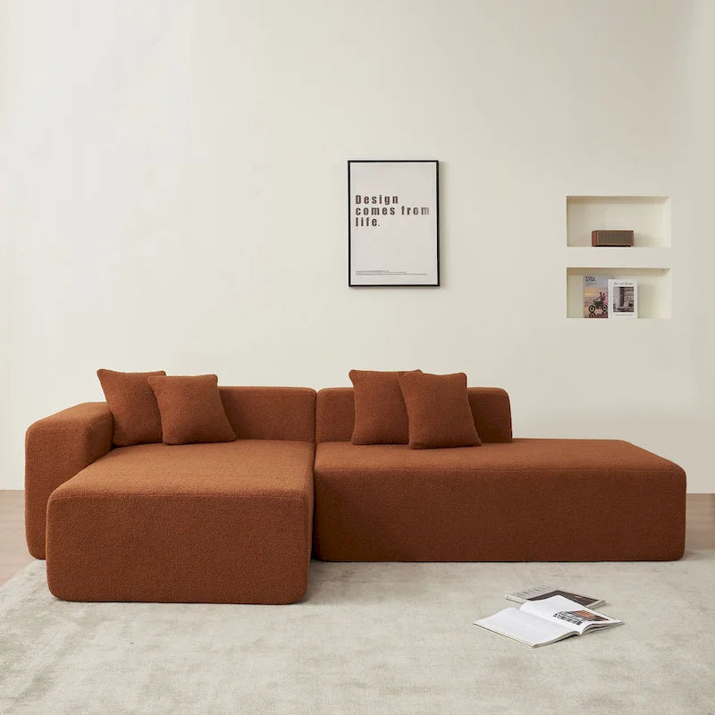 105.51 Modern L-Shape 5 Seater Modular Sectional Sofa Couch with Chaise Lounge, in Soft Lambswool Sherpa Fabric