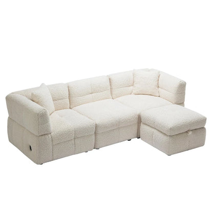 87.7 Fabric 4 Seater Sectional Sofa with Movable Ottoman, 2 USB Ports, and 2 Lumbar Pillows, Ideal for Living Room