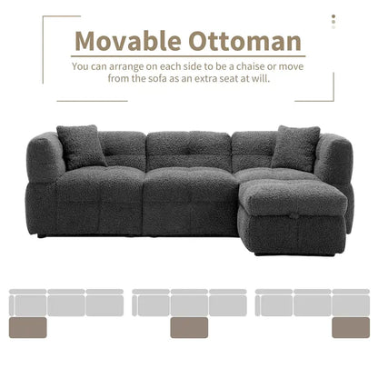 87.7 Fabric 4 Seater Sectional Sofa with Movable Ottoman, 2 USB Ports, and 2 Lumbar Pillows, Ideal for Living Room