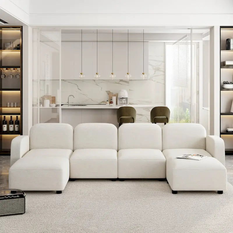 116 Modular U-Shaped Velvet 6-Seat Sectional Sofa with Two Ottomans, Reversible Design for Customizable Living Space