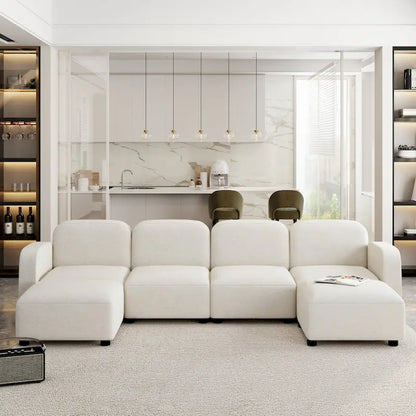 116 Modular U-Shaped Velvet 6-Seat Sectional Sofa with Two Ottomans, Reversible Design for Customizable Living Space
