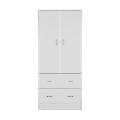 30.9 Modern Double-door Armoire with Two Drawers and Hanging Rod for Bedroom