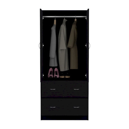 30.9 Modern Double-door Armoire with Two Drawers and Hanging Rod for Bedroom