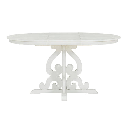 Antique White Retro 5-Piece Wooden Dining Table Set with Extendable Table & 4 Chairs