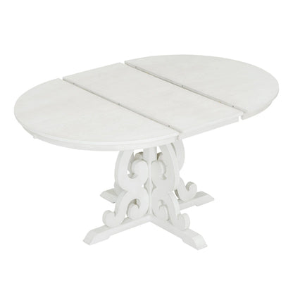 Antique White Retro 5-Piece Wooden Dining Table Set with Extendable Table & 4 Chairs