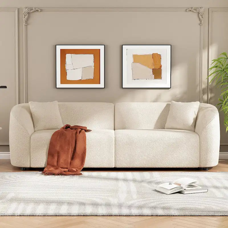87.5 Boucle Curved 3-Seater Sofa with Sculptural & Ergonomic Design