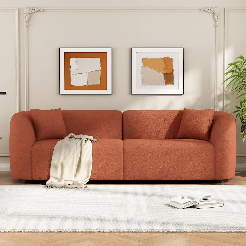 87.5 Boucle Curved 3-Seater Sofa with Sculptural & Ergonomic Design