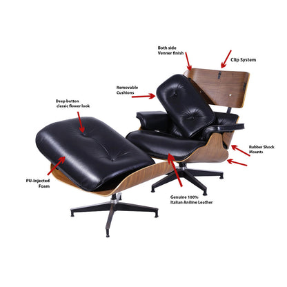 Miller Lounge Chair and Ottoman - Walnut