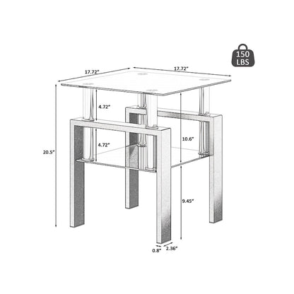 Square Tempered Glass Coffee End Table (Set Of 2) - 17.72 x 17.72 x 20.50