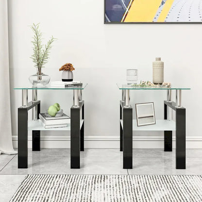 Square Tempered Glass Coffee End Table (Set Of 2) - 17.72 x 17.72 x 20.50