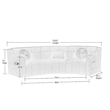 Velvet Curved sofa 3 Seats Symmetrical Modular legless sofa Corner Sectional Round couches - 127