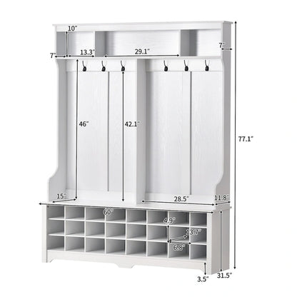 Merax Multiple Functions Hall Tree with Hooks, Shelves & 24 Shoe Cubbies