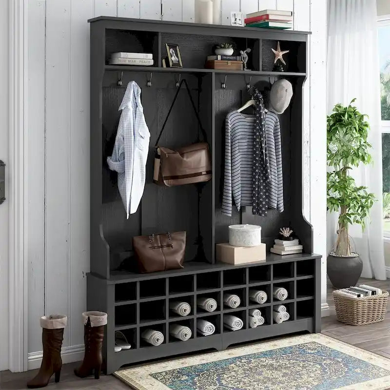 Merax Multiple Functions Hall Tree with Hooks, Shelves & 24 Shoe Cubbies