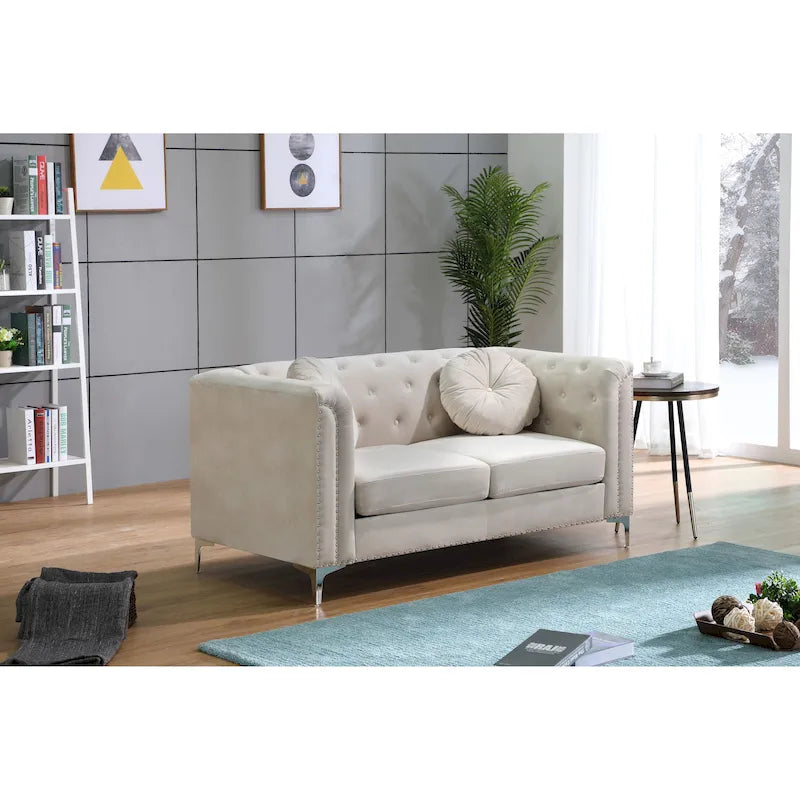 Pompano Velvet Button Tufted Loveseat