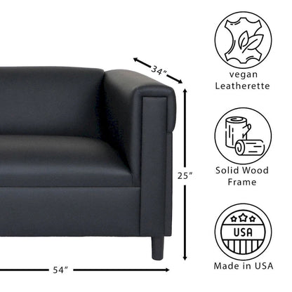 Coast to Coast Sofas Mid Century Modern Loveseat Sofa Faux Leather Solid Wood Frame Upholstered