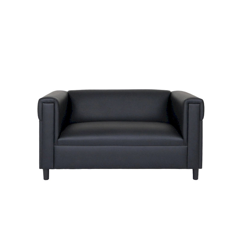 Coast to Coast Sofas Mid Century Modern Loveseat Sofa Faux Leather Solid Wood Frame Upholstered