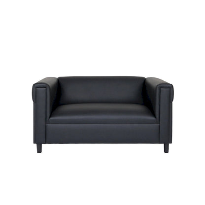 Coast to Coast Sofas Mid Century Modern Loveseat Sofa Faux Leather Solid Wood Frame Upholstered