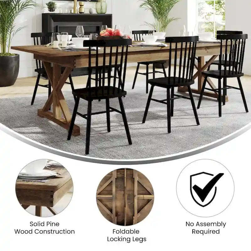 9' x 40 Rectangular Antique Rustic Solid Pine Folding Dining Table