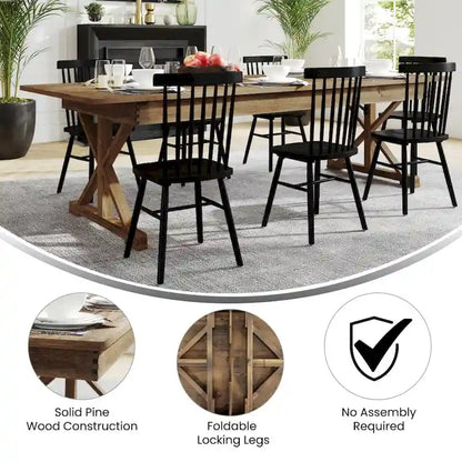 9' x 40 Rectangular Antique Rustic Solid Pine Folding Dining Table