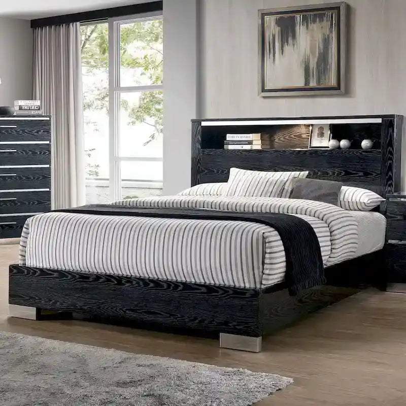 Furniture of America Champs Contemporary Solid Wood 2-Piece Storage Panel Bed and Tall Dresser Set