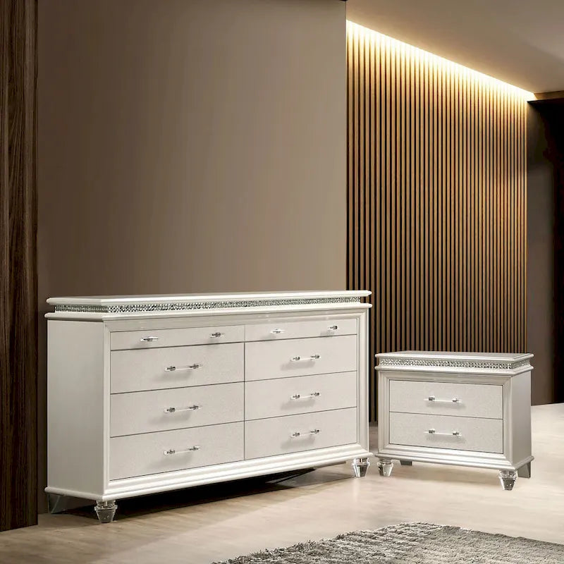 Xian Transitional White 2-piece Nightstand and Dresser Set by Furniture of America