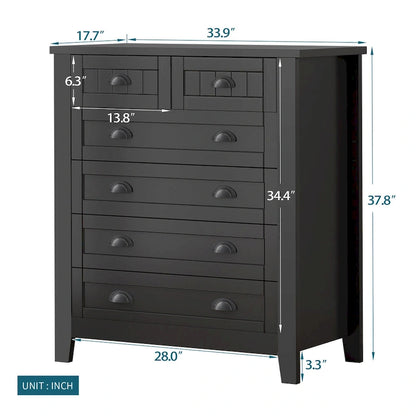 Drawer Dresser, Bedroom Storge Cabinet W/ Retro Shell-shaped Handle