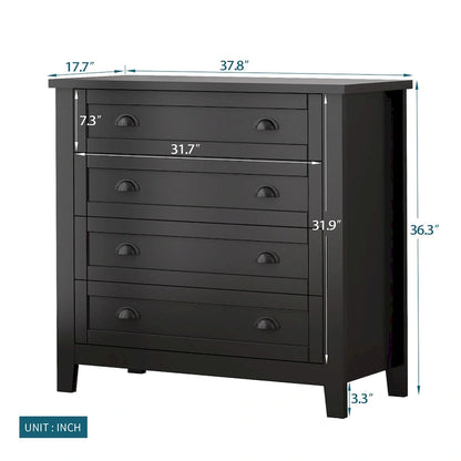 Drawer Dresser, Bedroom Storge Cabinet W/ Retro Shell-shaped Handle