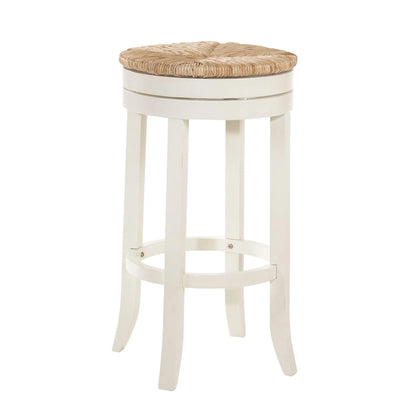 HomeRoots 30 Natural And Antiqued White Solid Wood Swivel Backless Bar Height Bar Chair With Footrest - 19.5