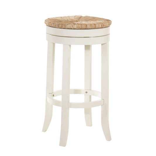 HomeRoots 30 Natural And Antiqued White Solid Wood Swivel Backless Bar Height Bar Chair With Footrest - 19.5