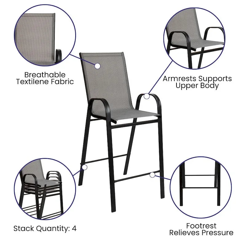 4 Pack Outdoor Barstools with Flex Comfort Material - Patio Stool