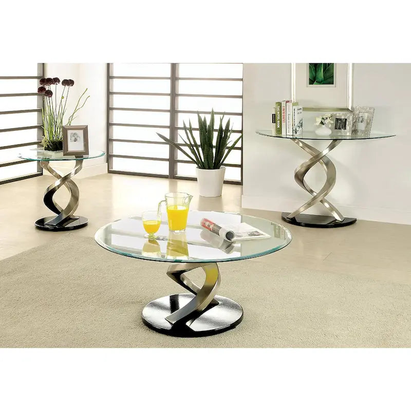 Sele Contemporary Silver 45-inch Glass Top Half-moon Sofa Table by Furniture of America