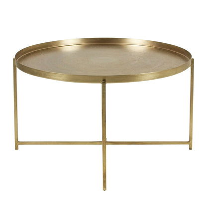 Eros Antique Brass-Finish Etched Floral Tray-Top Accent Table by East at Main