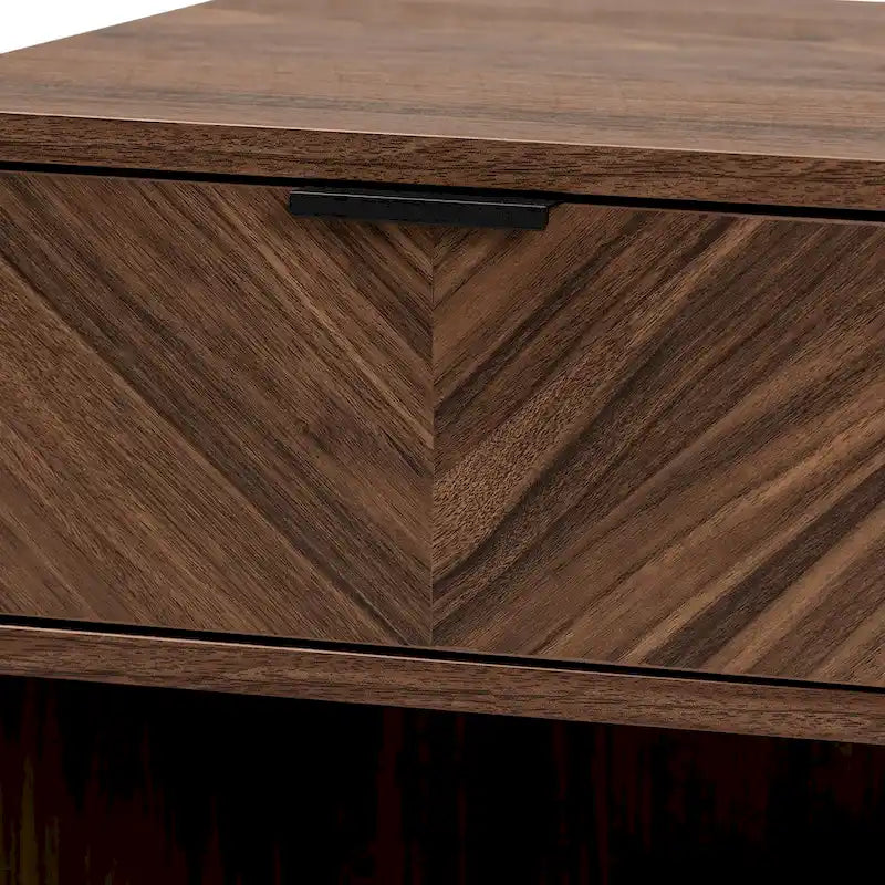 Sadia Modern Walnut Brown Finished Wood and Black Metal 1-Drawer End Table