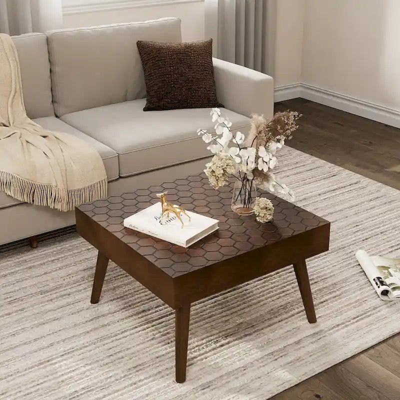 COSIEST Rustic Solid Wood Square Coffee Table for Living Room - 24W x 24L x 15.3H