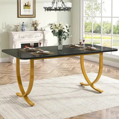 63 Inch Black Rectangular Dining Table for 4 to 6, 63 Inch Modern Kitchen Table