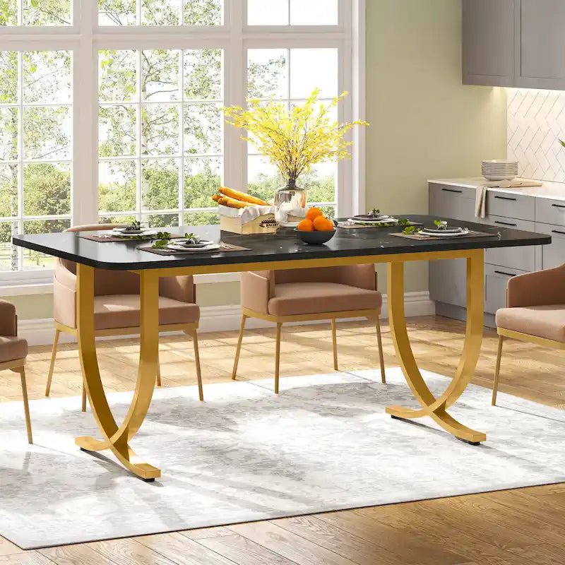63 Inch Black Rectangular Dining Table for 4 to 6, 63 Inch Modern Kitchen Table