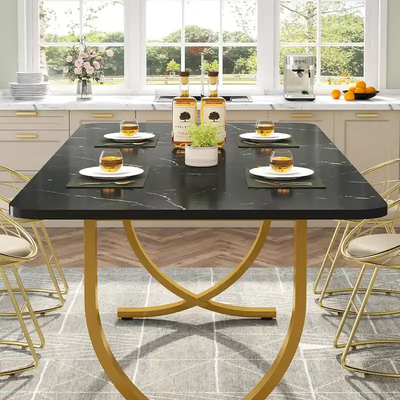 63 Inch Black Rectangular Dining Table for 4 to 6, 63 Inch Modern Kitchen Table