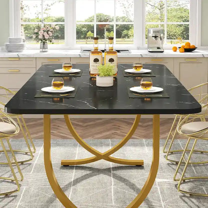 63 Inch Black Rectangular Dining Table for 4 to 6, 63 Inch Modern Kitchen Table