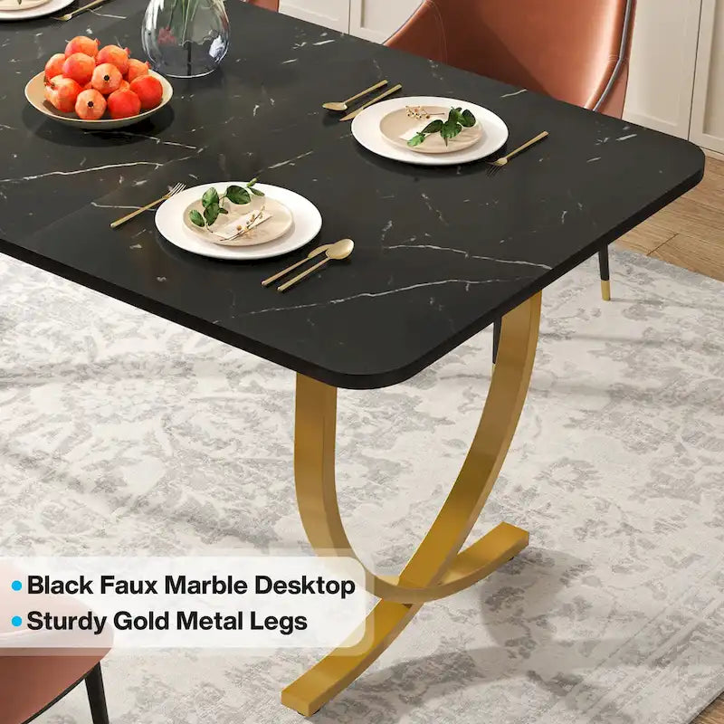63 Inch Black Rectangular Dining Table for 4 to 6, 63 Inch Modern Kitchen Table