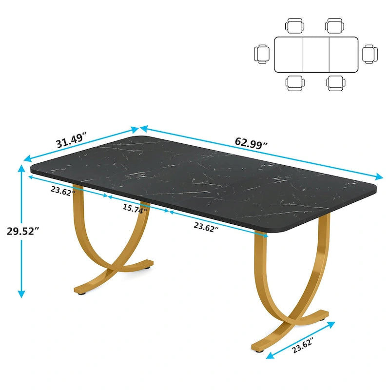 63 Inch Black Rectangular Dining Table for 4 to 6, 63 Inch Modern Kitchen Table