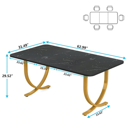63 Inch Black Rectangular Dining Table for 4 to 6, 63 Inch Modern Kitchen Table
