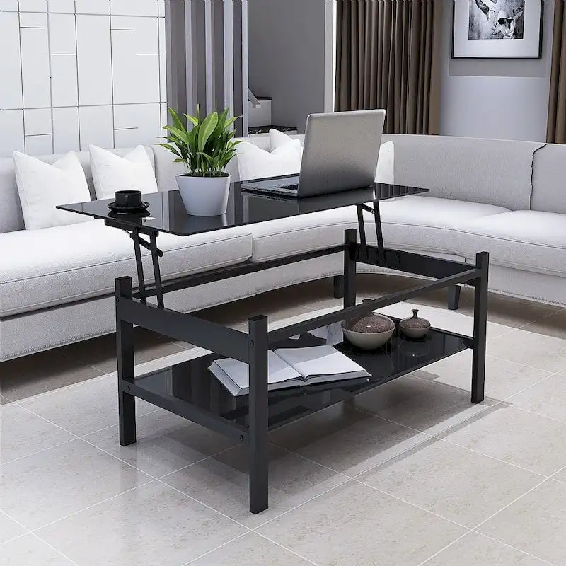 Glass Lift Top Coffee Table, Black
